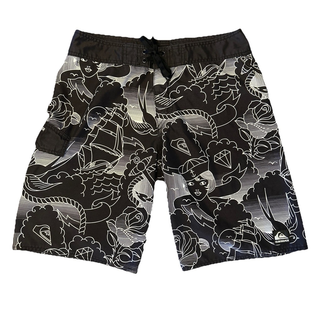 VTG Quiksilver Board Shorts Traditional Tattoo Alt Surf 90s Y2K RN114199 CA52199